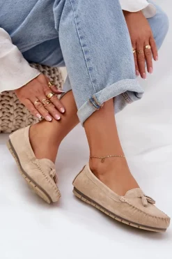Damskie buty S.Barski Loafersy Damskie|Mokasyny Damskie Zamszowe*Damskie Płaskie Klasyczne Zamszowe Mokasyny S.Barski LR51-548 Beżowe