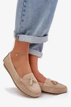 Damskie buty S.Barski Loafersy Damskie|Mokasyny Damskie Zamszowe*Damskie Płaskie Klasyczne Zamszowe Mokasyny S.Barski LR51-548 Beżowe
