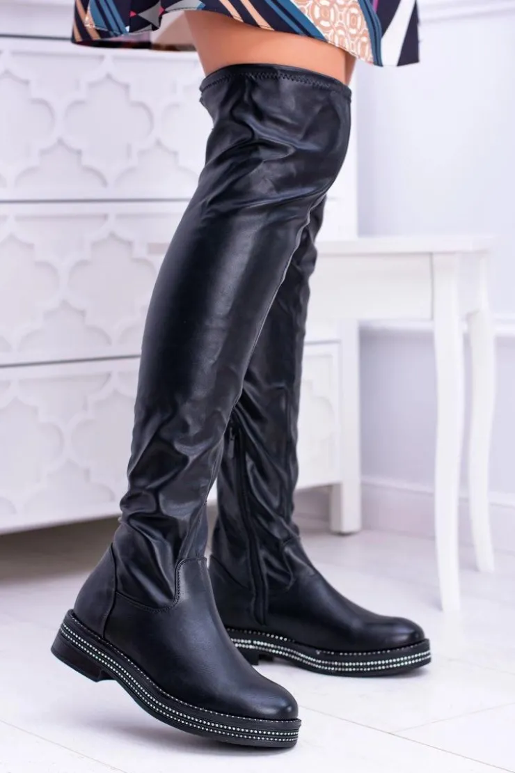 Boto Kozaki Wiosenne|Kozaki Płaskie*Damskie Płaskie Kozaki za Kolano Czarne Malata