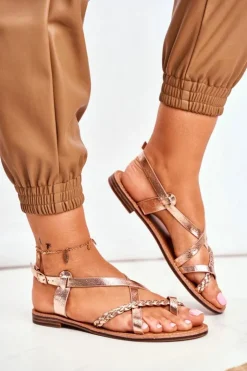 Damskie Boto Damskie Płaskie Sandałki Rzemyk Różowe Złoto Laurence