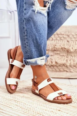 Damskie Evento Damskie Płaskie Sandały Białe Renna