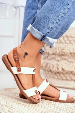 Damskie Evento Damskie Płaskie Sandały Białe Renna