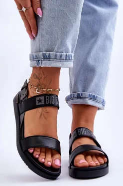 Hot Big Star Shoes Damskie Płaskie Sandały Big Star LL274938 Czarne Czarny