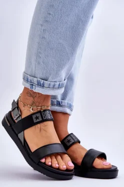Hot Big Star Shoes Damskie Płaskie Sandały Big Star LL274938 Czarne Czarny