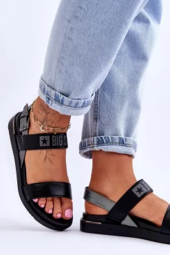 Hot Big Star Shoes Damskie Płaskie Sandały Big Star LL274938 Czarne Czarny