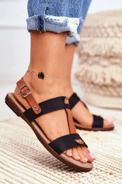 Sale Evento Damskie Płaskie Sandały Czarne Renna