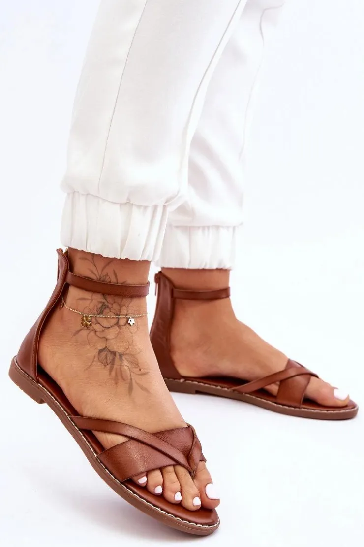 Best Boto Damskie Płaskie Sandały Japonki Na Zamek Brązowe Rise Up!