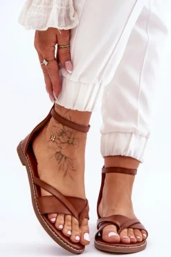 Best Boto Damskie Płaskie Sandały Japonki Na Zamek Brązowe Rise Up!