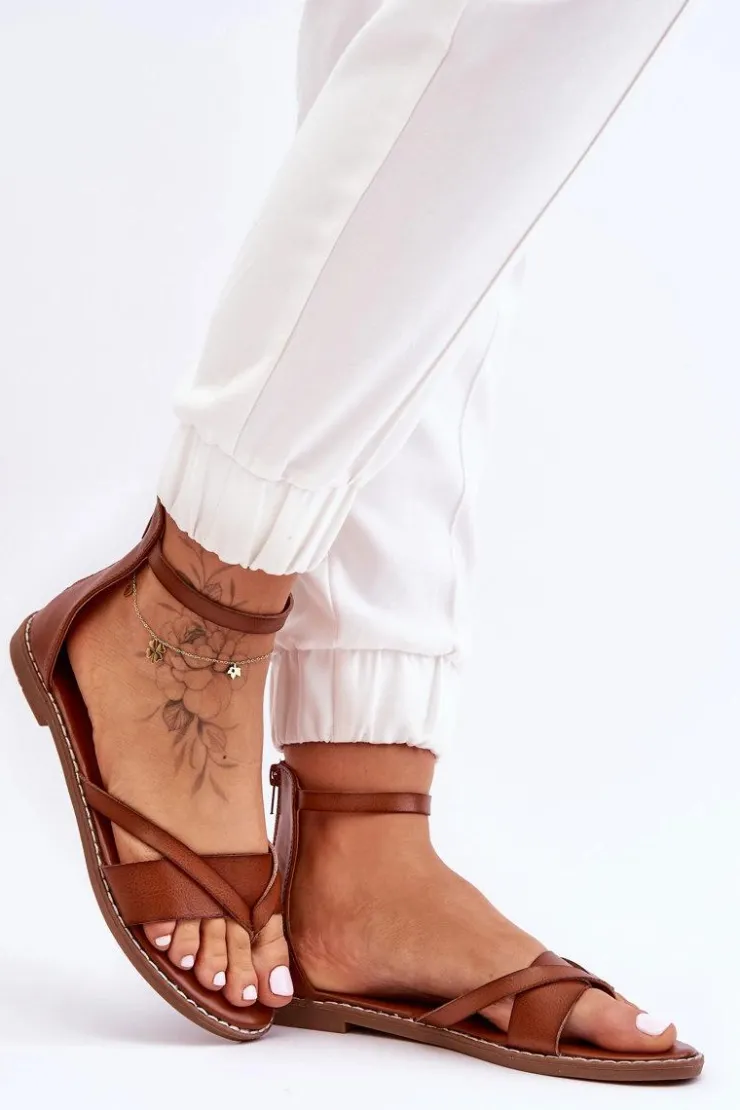 Best Boto Damskie Płaskie Sandały Japonki Na Zamek Brązowe Rise Up!