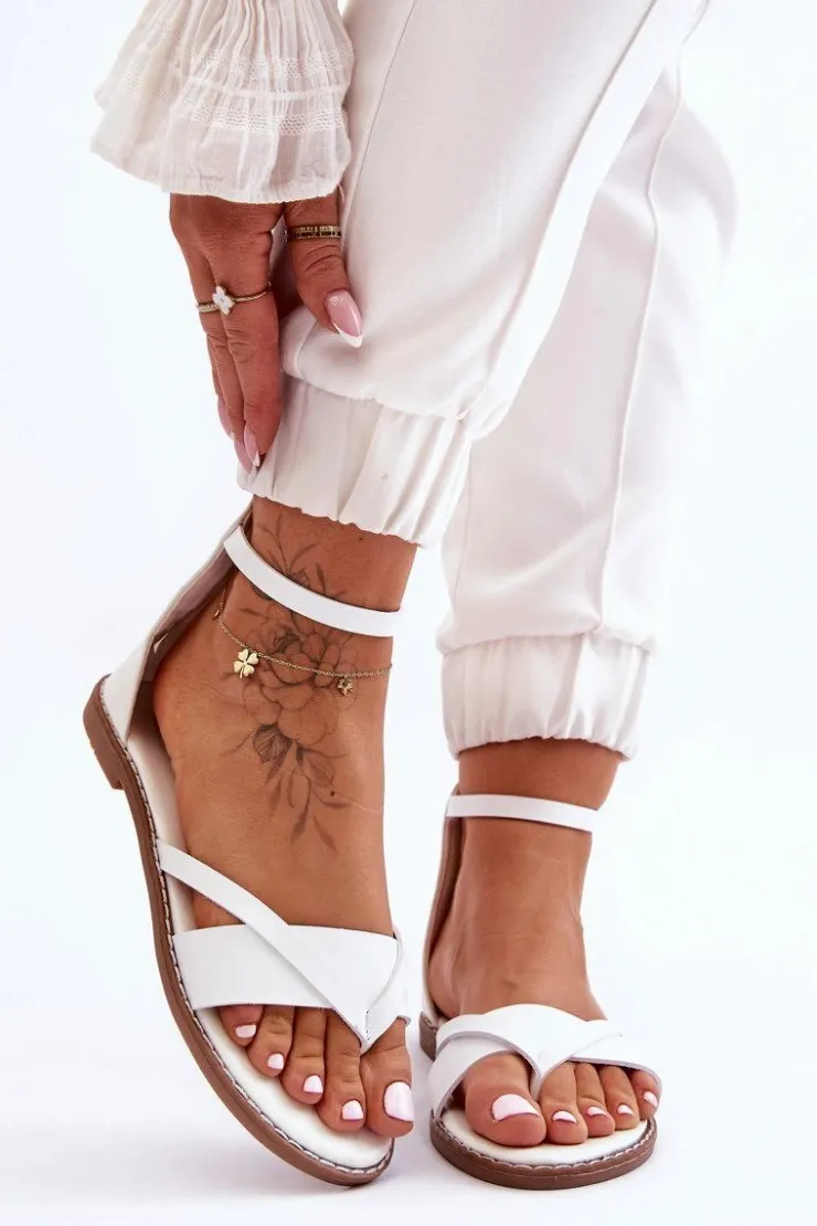 Boto Damskie Płaskie Sandały Japonki Na Zamek Białe Rise Up!