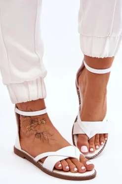 Boto Damskie Płaskie Sandały Japonki Na Zamek Białe Rise Up!