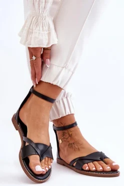 Online Boto Damskie Płaskie Sandały Japonki Na Zamek Czarne Rise Up!