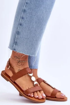 Online Boto Damskie Płaskie Sandały Z Ozdobnym Paskiem Brązowe Berry