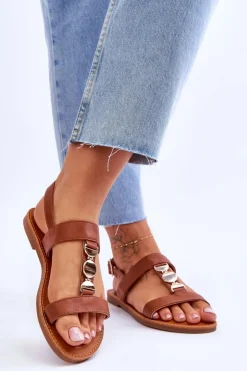 Online Boto Damskie Płaskie Sandały Z Ozdobnym Paskiem Brązowe Berry