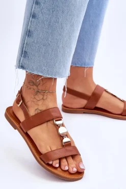 Online Boto Damskie Płaskie Sandały Z Ozdobnym Paskiem Brązowe Berry