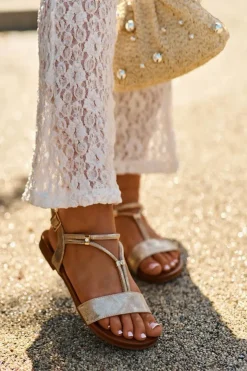 Damskie Damskie buty S.Barski Damskie Płaskie Sandały Z Paskami S.Barski KV27-010 Złote