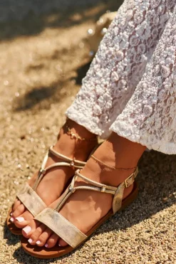 Damskie Damskie buty S.Barski Damskie Płaskie Sandały Z Paskami S.Barski KV27-010 Złote