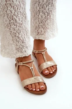 Damskie Damskie buty S.Barski Damskie Płaskie Sandały Z Paskami S.Barski KV27-010 Złote