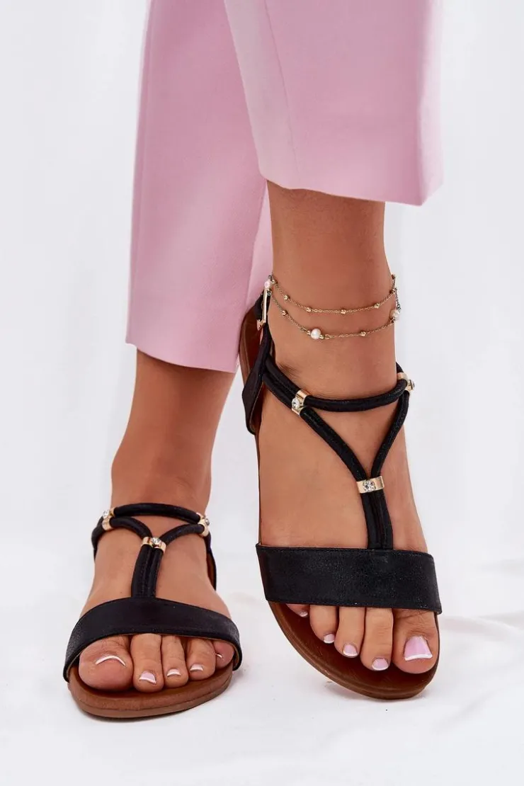 Damskie buty S.Barski Sandały Płaskie*Damskie Płaskie Sandały Z Paskami S.Barski KV51-120 Czarne Czarny