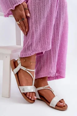 Sale Damskie buty S.Barski Damskie Płaskie Sandały Z Paskami S.Barski KV27-010 Biało-Srebrne