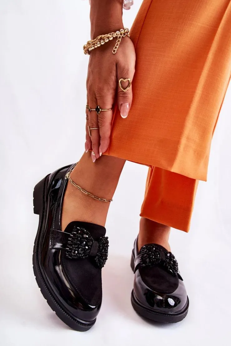 Damskie Damskie buty S.Barski Damskie Półbuty Lakierowane Z Kokardą Czarne Laurent