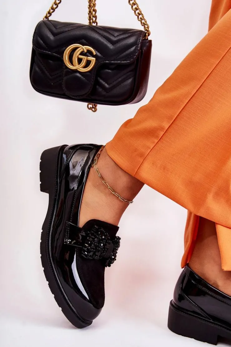 Damskie Damskie buty S.Barski Damskie Półbuty Lakierowane Z Kokardą Czarne Laurent