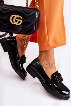 Damskie Damskie buty S.Barski Damskie Półbuty Lakierowane Z Kokardą Czarne Laurent