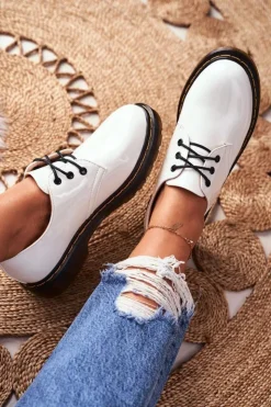 Damskie Boto Damskie Półbuty Lakierowane Białe Do It Better!