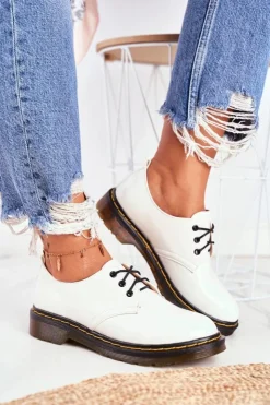 Damskie Boto Damskie Półbuty Lakierowane Białe Do It Better!