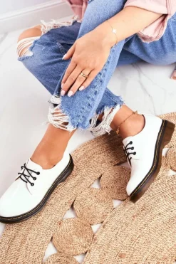 Damskie Boto Damskie Półbuty Lakierowane Białe Do It Better!