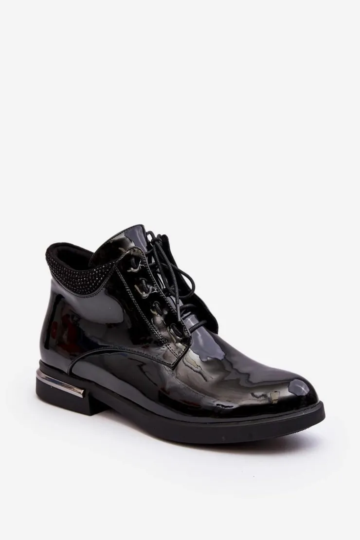 Clearance Boto Damskie Półbuty Lakierowane Na Płaskim Obcasie Lu Boo Czarne