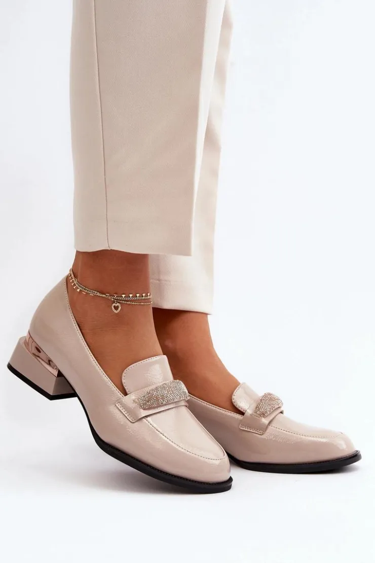 Buty damskie Vinceza Półbuty Lakierowane*Damskie Półbuty Lakierowane Na Niskim Obcasie Beżowe Marilni