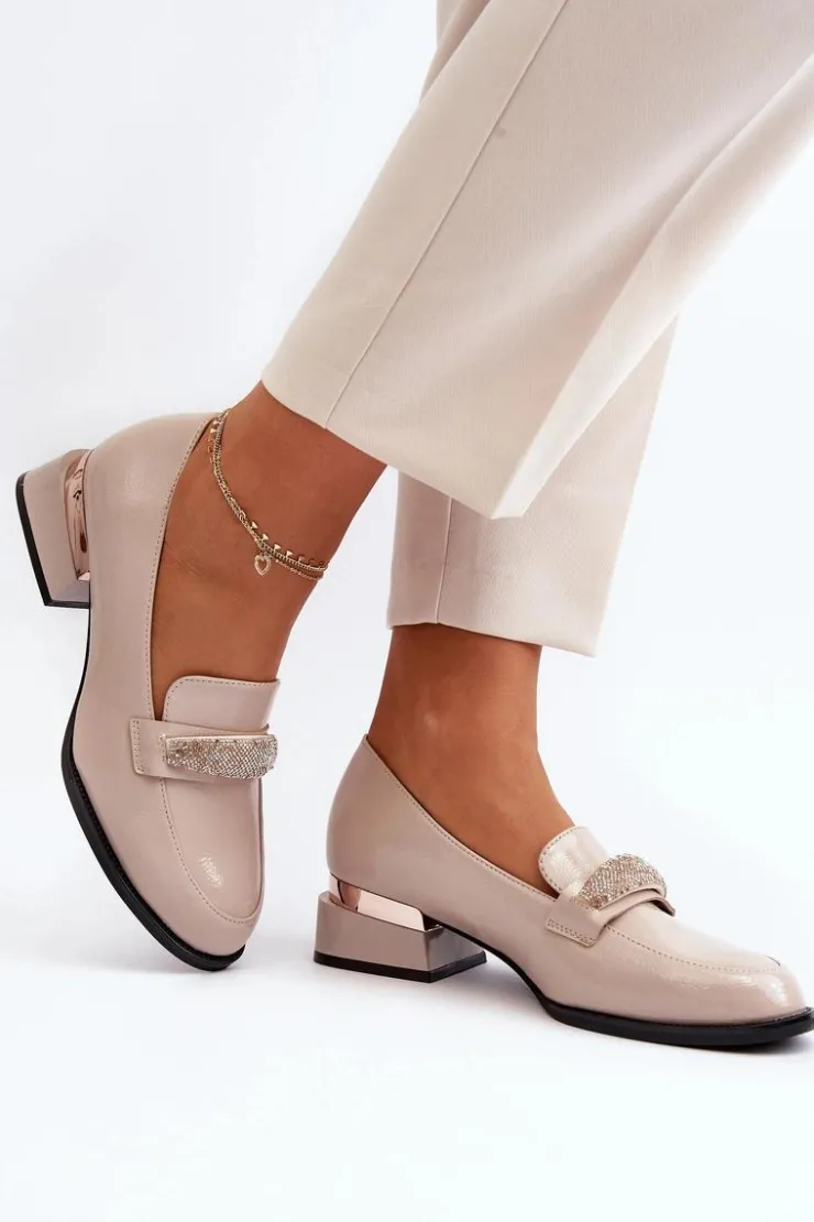 Buty damskie Vinceza Półbuty Lakierowane*Damskie Półbuty Lakierowane Na Niskim Obcasie Beżowe Marilni