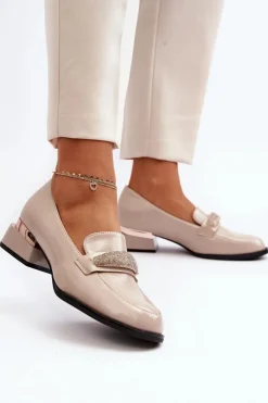 Buty damskie Vinceza Półbuty Lakierowane*Damskie Półbuty Lakierowane Na Niskim Obcasie Beżowe Marilni