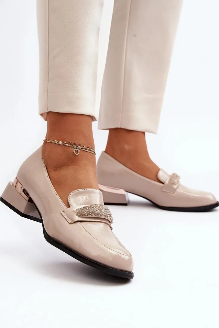 Buty damskie Vinceza Półbuty Lakierowane*Damskie Półbuty Lakierowane Na Niskim Obcasie Beżowe Marilni