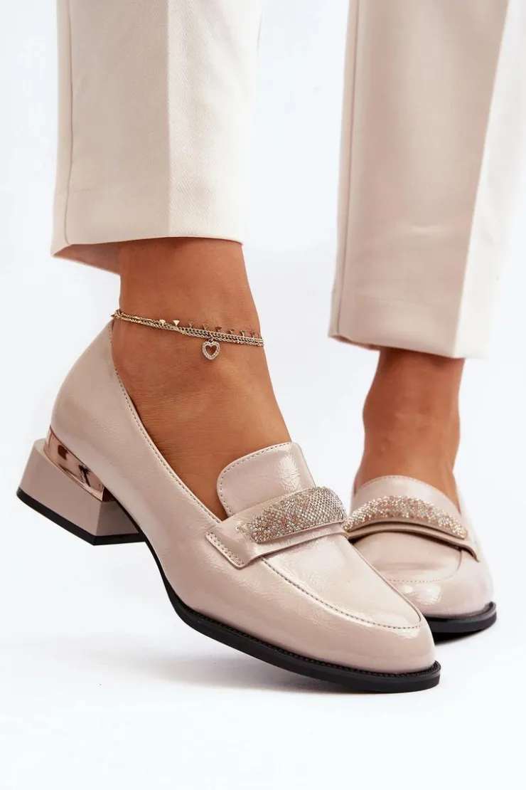 Buty damskie Vinceza Półbuty Lakierowane*Damskie Półbuty Lakierowane Na Niskim Obcasie Beżowe Marilni