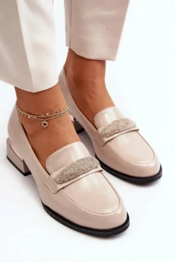 Buty damskie Vinceza Półbuty Lakierowane*Damskie Półbuty Lakierowane Na Niskim Obcasie Beżowe Marilni