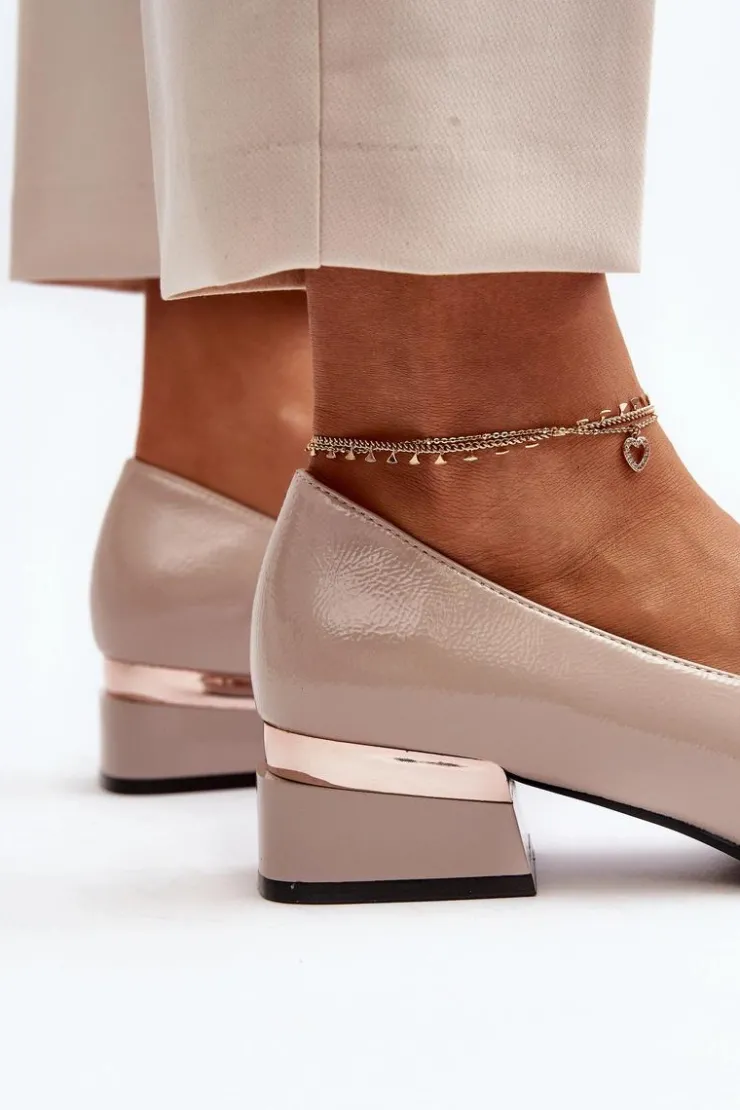 Buty damskie Vinceza Półbuty Lakierowane*Damskie Półbuty Lakierowane Na Niskim Obcasie Beżowe Marilni