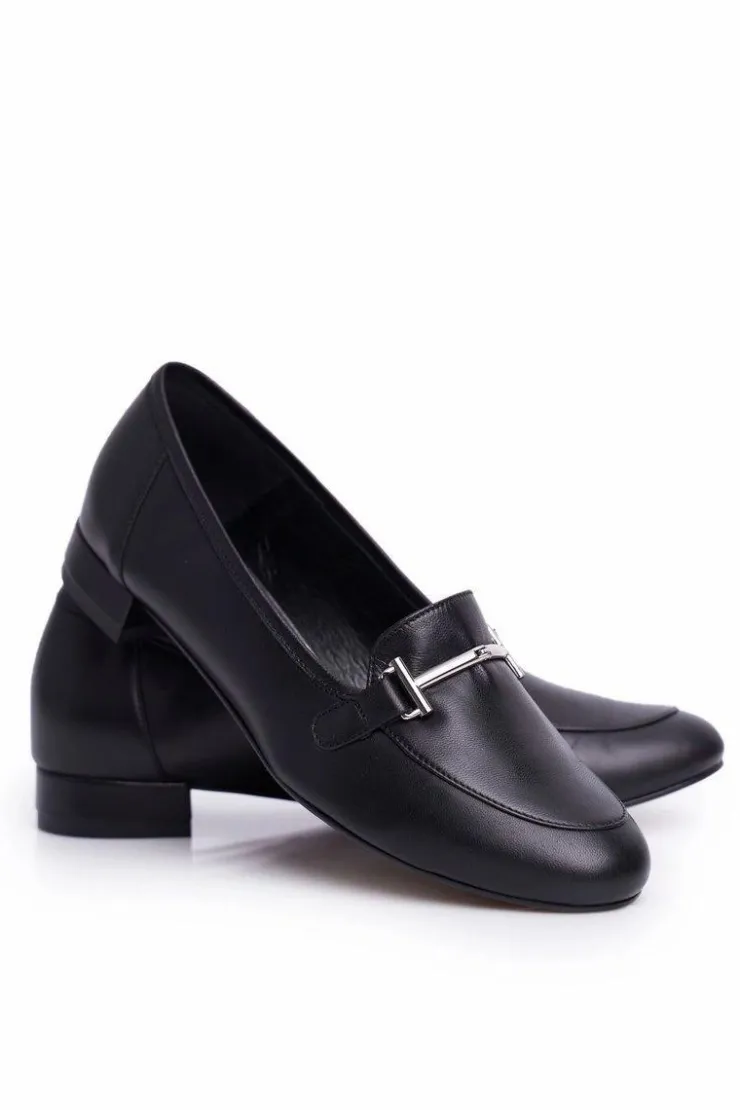 Laura Messi Półbuty Skórzane|Mokasyny Damskie Skórzane*Damskie Półbuty Czarne 2121 Czarny