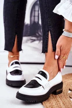 Boto Damskie Półbuty Loafers Skórzane Białe Visconi 3136042