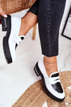 Boto Damskie Półbuty Loafers Skórzane Białe Visconi 3136042