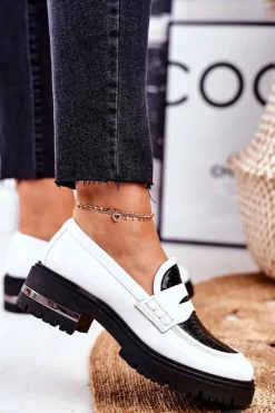 Boto Damskie Półbuty Loafers Skórzane Białe Visconi 3136042