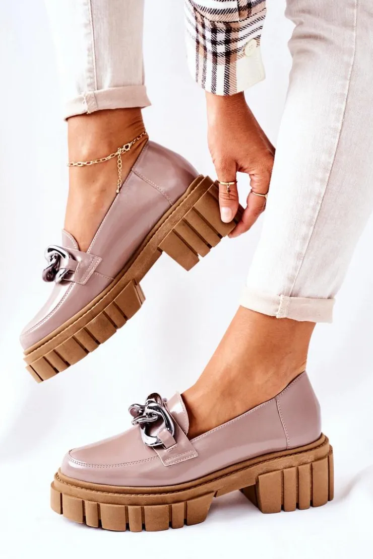 Damskie Laura Messi Damskie Półbuty Loafery Skórzane Cappuccino 2339