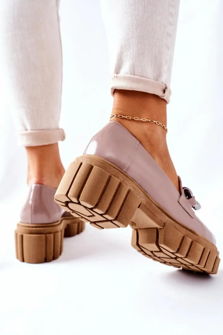 Damskie Laura Messi Damskie Półbuty Loafery Skórzane Cappuccino 2339