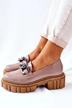 Damskie Laura Messi Damskie Półbuty Loafery Skórzane Cappuccino 2339