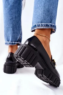 Damskie Laura Messi Damskie Półbuty Loafery Skórzane Czarne 2339