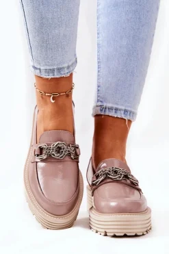 Laura Messi Półbuty Skórzane|Mokasyny Damskie Skórzane*Damskie Półbuty Loafery Skórzane Ciemny Beż 2383