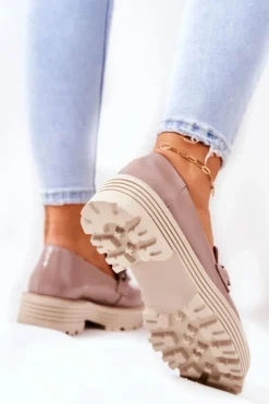 Laura Messi Półbuty Skórzane|Mokasyny Damskie Skórzane*Damskie Półbuty Loafery Skórzane Ciemny Beż 2383