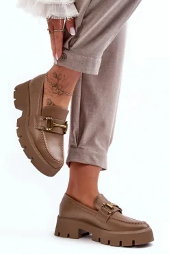 Damskie Boto Damskie Półbuty Loafery Z Ozdobą Khaki Peuria