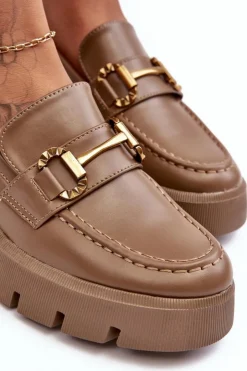 Damskie Boto Damskie Półbuty Loafery Z Ozdobą Khaki Peuria